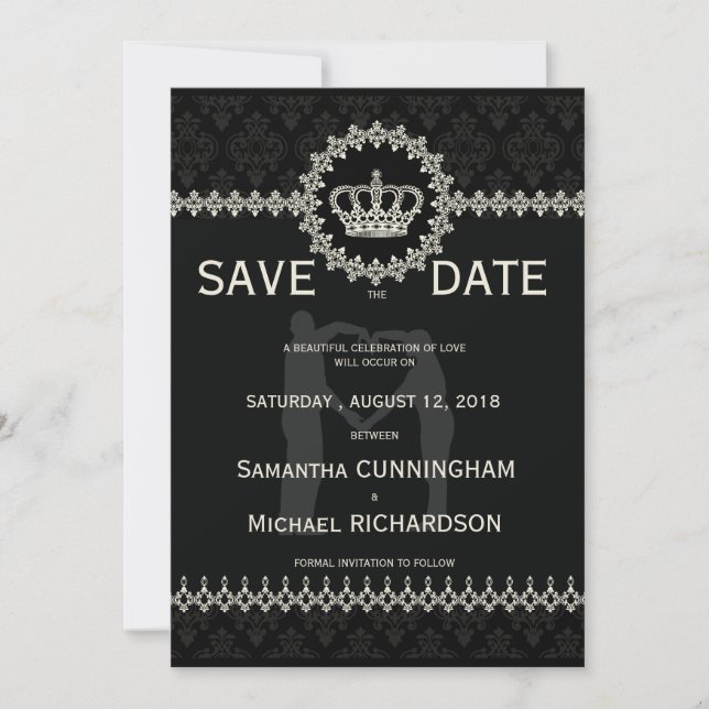 * 5" x 7" Modern Laces Crown Wedding Passport Save The Date (Front)
