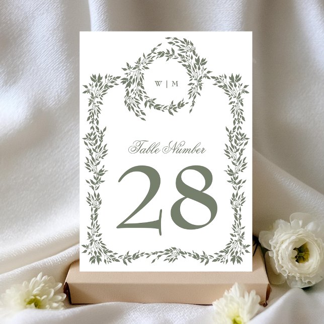 5 x 7 Monogram Wreath Sage Green Table Numbers (Creator Uploaded)