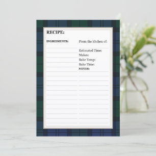 5" x 7" Recipe Card - Tartan Dark Watch Pattern