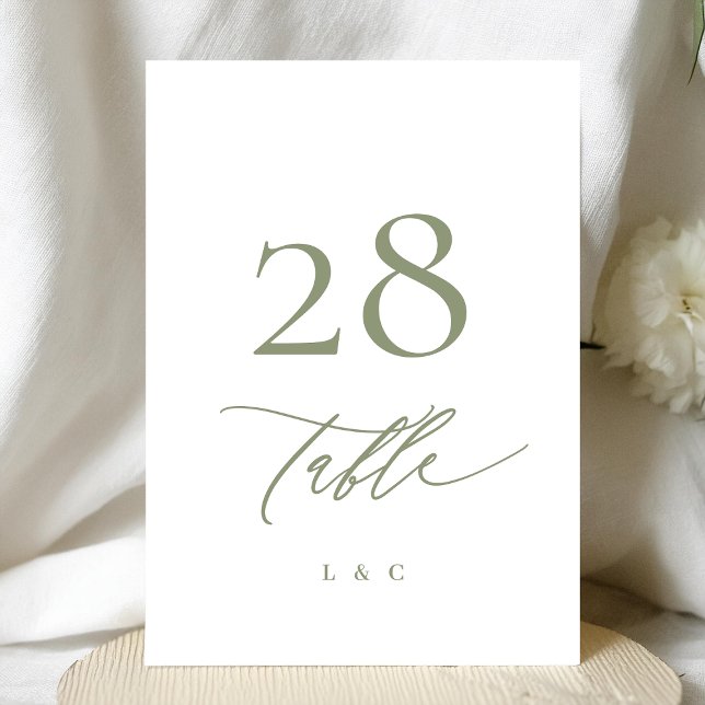5 x 7 Sage Green White Modern Wedding Table Number (Creator Uploaded)