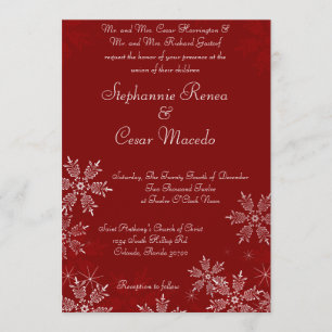 5 x 7 Wedding Invitation Christmas Red Snowflakes