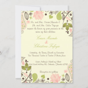 5 x 7 Wedding Invitation Spring Pink/Green Floral