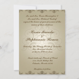 5 x 7 Wedding Invitation Tanish Brown Damask