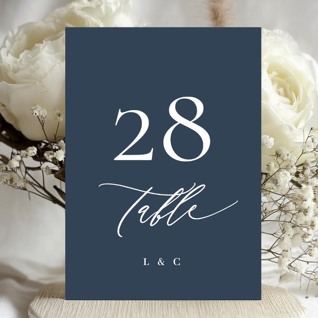 5 x 7 White Navy Blue Modern Wedding Table Numbers (Creator Uploaded)