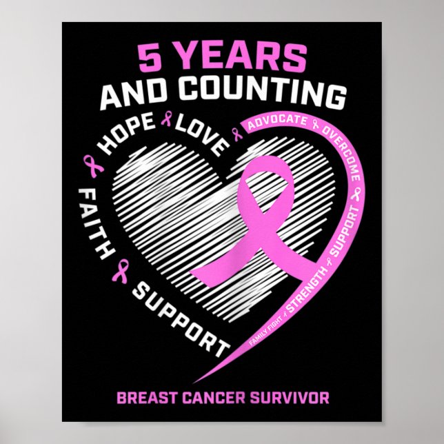 5 Year Breast Cancer Survivor  5 Years Cancer Free Poster (Front)