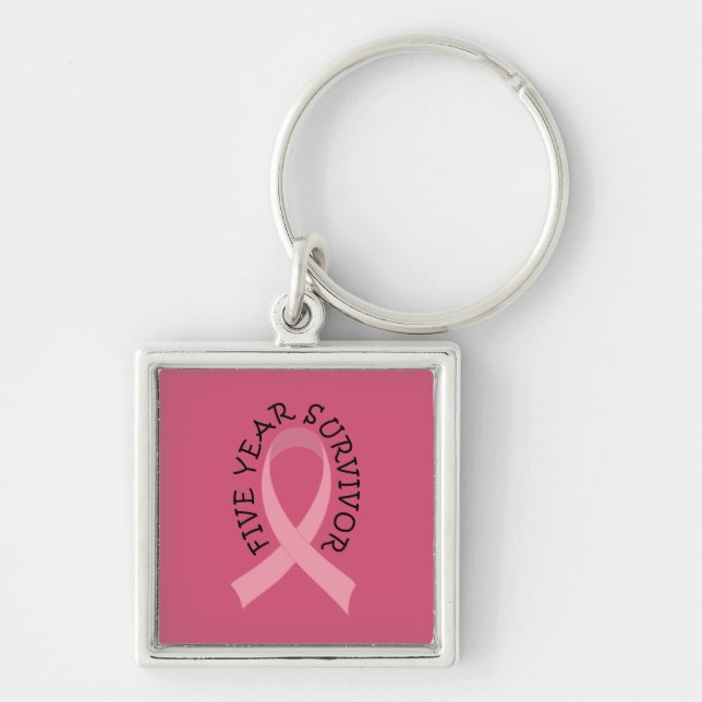 5 Year Breast Cancer Survivor Ribbon Keychain gift (Front)