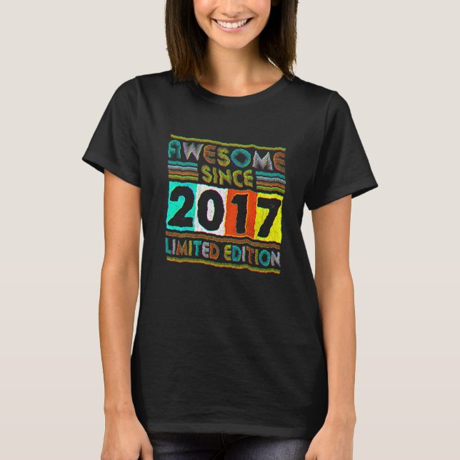 5 Year Old  Awesome Since 2017 5th Birthday Retro T-Shirt (Front)