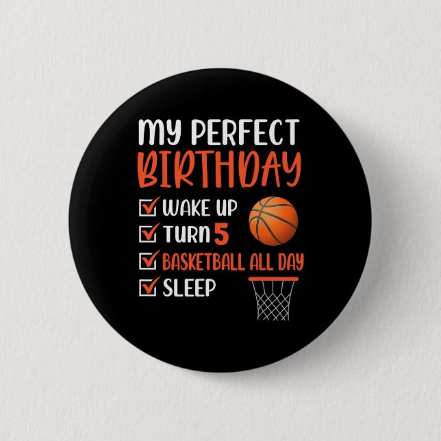 5 Year Old Basketball Birthday Party 5th Boy Bday  2 Inch Round Button (Front)