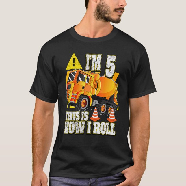 5 Year Old Birthday  Concrete Mixer Truck T-Shirt (Front)