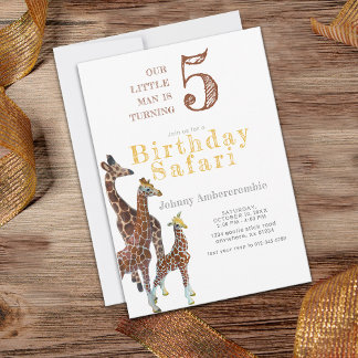 5 Year Old Boy Giraffe Birthday Safari Invitation