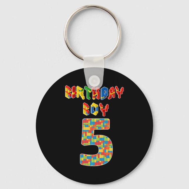 5 Year Old Gifts Building Blocks 5th Birthday Boys Keychain (Front)