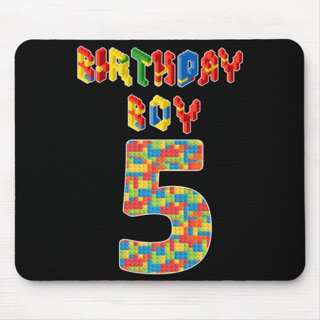 5 Year Old Gifts Building Blocks 5th Birthday Boys Mouse Pad (Front)