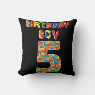 5 Year Old Gifts Building Blocks 5th Birthday Boys Throw Pillow