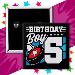 5 Year Old Hockey Party Theme 5th Birthday Boy 2 Inch Square Button