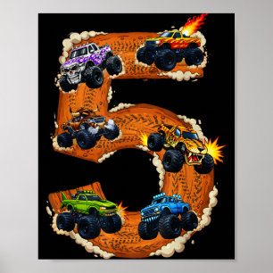 5 year old monster truck boy toddler 5th birthday5 poster