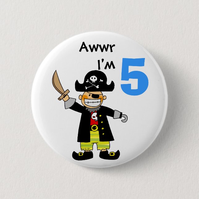 5 year old pirate boy 2 inch round button (Front)