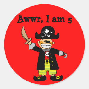 5 year old pirate boy classic round sticker