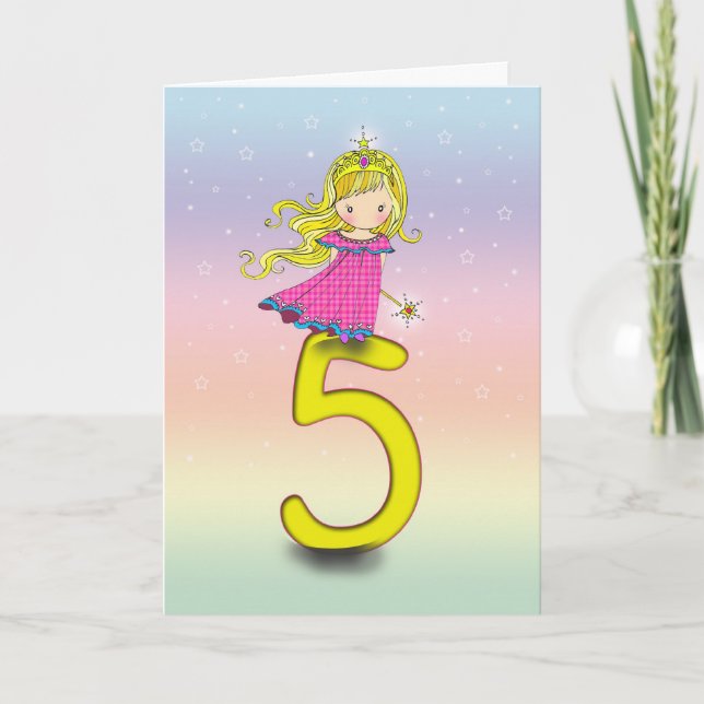 5 Year Old Princess Birthday Card for Girls (Front)
