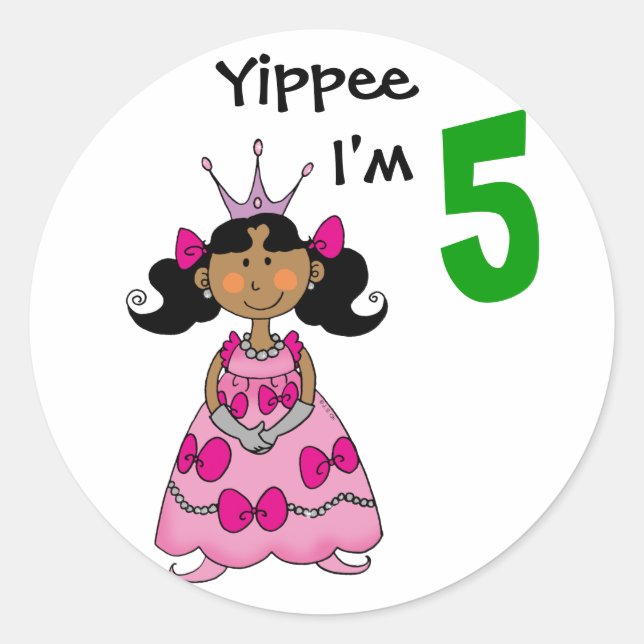 5 year old princess (black hair) classic round sticker (Front)