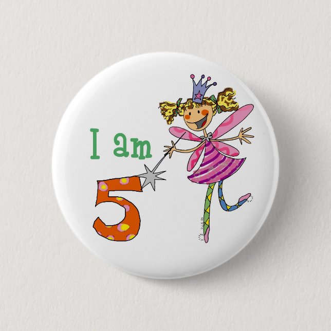 5 year old princess fairy 2 inch round button (Front)