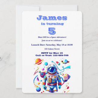 5 Year Old Space Birthday Custom Astronaut Orbit  Invitation