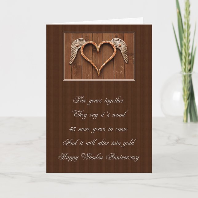 5 Year Wooden Heart Anniversary Card (Front)