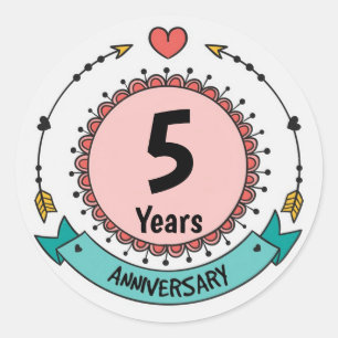 5 Years Anniversary with Hearts and Arrows Classic Round Sticker