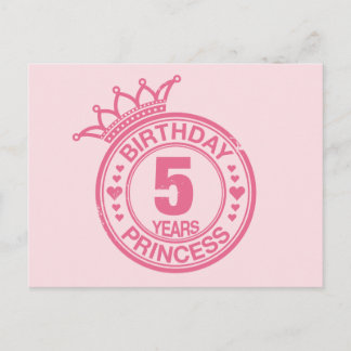 5 years - Birthday Princess - pink Postcard