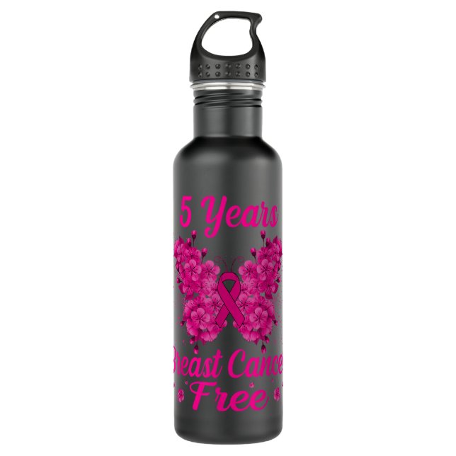 5 Years Breast Cancer Free Survivor Butterfly 710 Ml Water Bottle (Front)