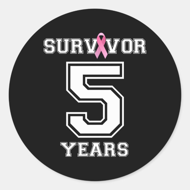5 Years Breast Cancer Survivor For K Ribbon Classic Round Sticker (Front)