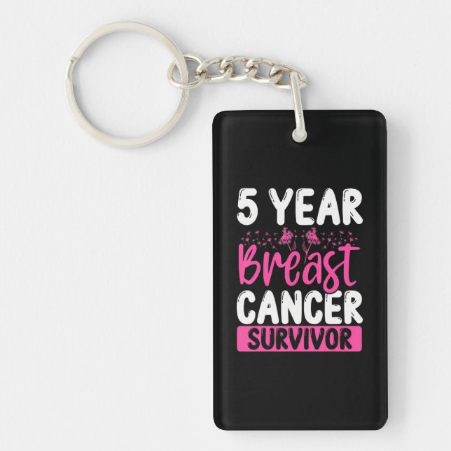 5 Years Cancer Survivor Breast Cancer Awareness Keychain (Front)