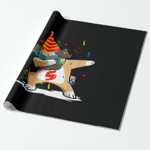 5 Years Dabbing Pug Dog Lover Birthday Wrapping Paper