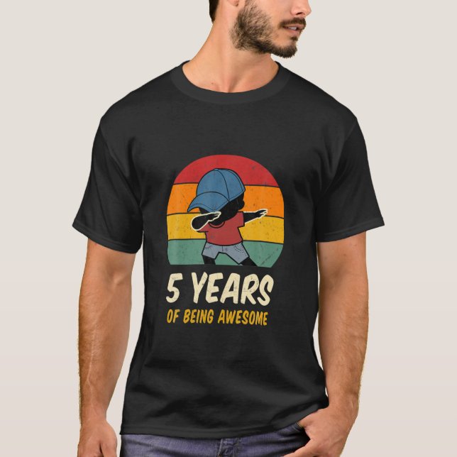 5 Years Of Being Awesome Funny Dabbing Five Retro T-Shirt (Front)