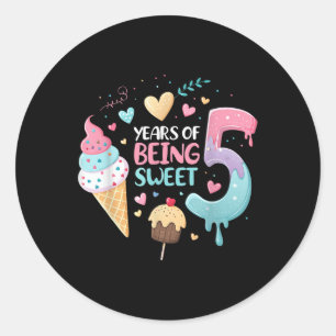 5 Years Of Being Sweet 5th Birthday Girl Ice Cream Classic Round Sticker