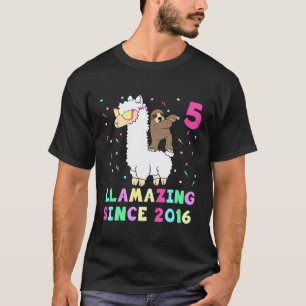 5 Years Old 5th Birthday Sloth Riding Llama Girls T-Shirt