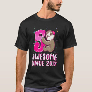 5 Years Old Cute Pink Sloth 5th Birthday Girl Kids T-Shirt