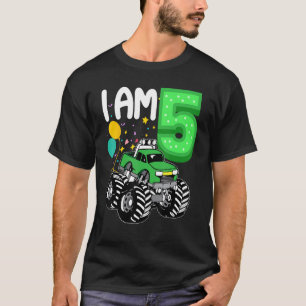 5 Years Old Kid Green Monster Truck Birthday Boy T-Shirt