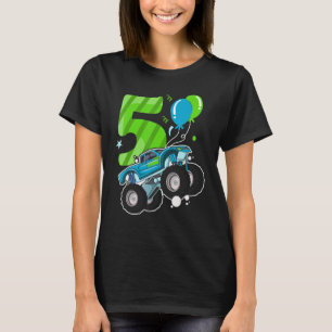 5 Years Old Kid Monster Truck Birthday Party T-Shirt