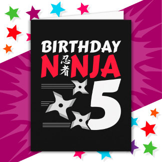 5 Years Old Ninja Party Stars Kids 5th Birthday Card