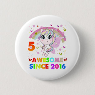 5 Years Old Unicorn 5th Birthday Girl Unicorn Part 2 Inch Round Button