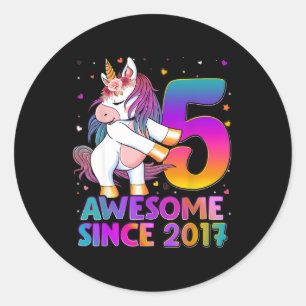5 Years Old Unicorn Flossing 5th Birthday Girl Uni Classic Round Sticker