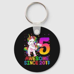 5 Years Old Unicorn Flossing 5th Birthday Girl Uni Keychain