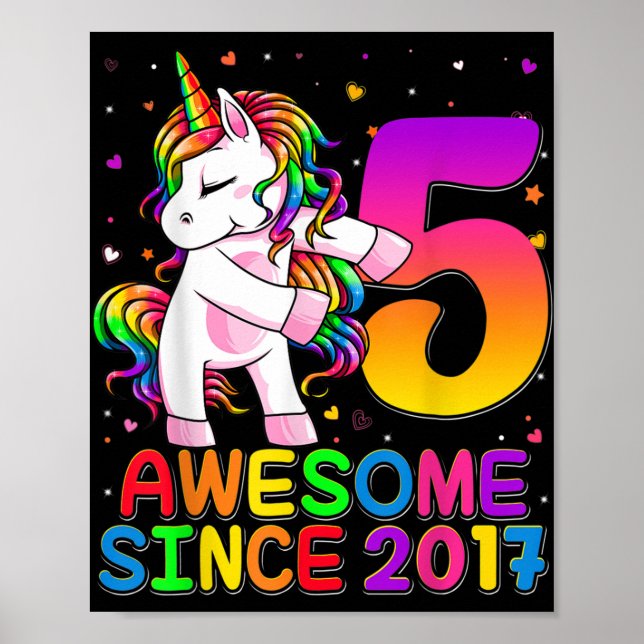 5 Years Old Unicorn Flossing 5th Birthday Girl Uni Poster (Front)