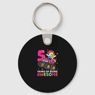 5 Years Old Unicorn Riding Monster Truck 5th Birth Keychain