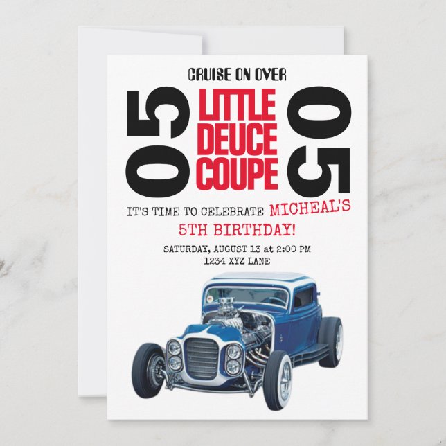 5E anniversaire Deuce Coupe voiture Invitation ann (Devant)