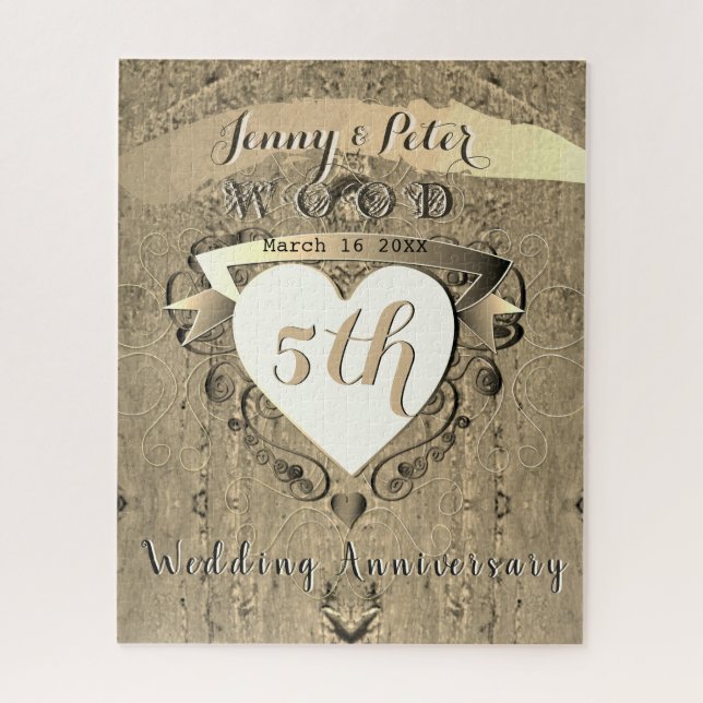 5e anniversaire Mariage "Bois" Jigsaw Puzzle (Vertical)