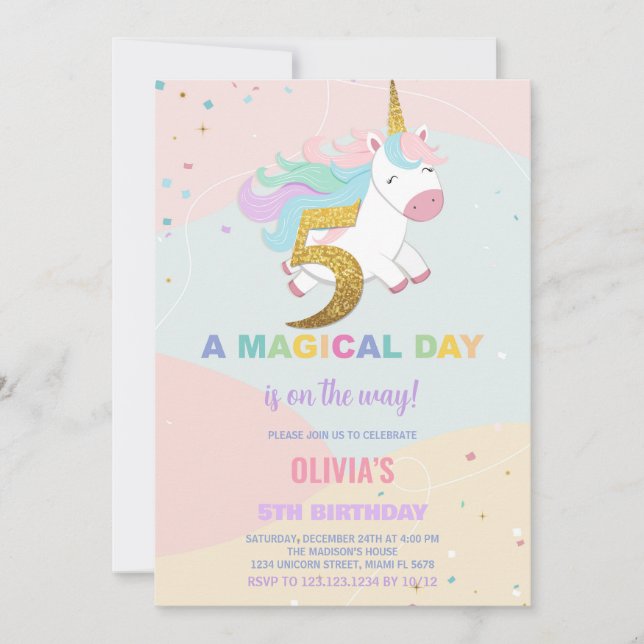 5e anniversaire Unicorn Anniversaire Invitations (Devant)