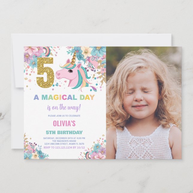 5e anniversaire Unicorn Birthday Invitations photo (Devant)