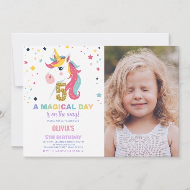 5e anniversaire Unicorn Birthday Invitations photo (Devant)