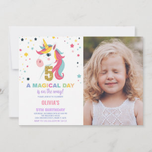 5e anniversaire Unicorn Birthday Invitations photo